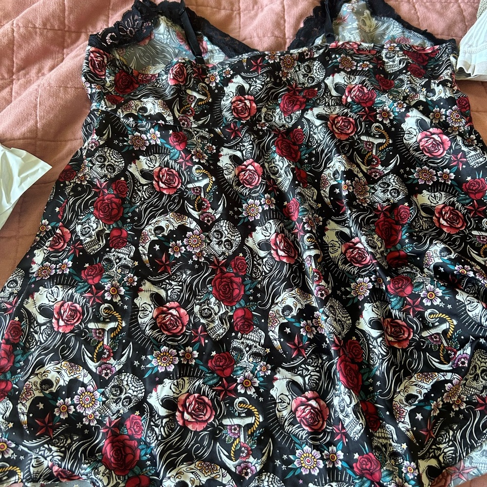Floral Skull Print slip dress